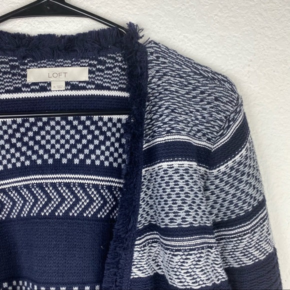 Ann Taylor Loft Navy Stripped Knit jacket SZ M - Picture 8 of 9